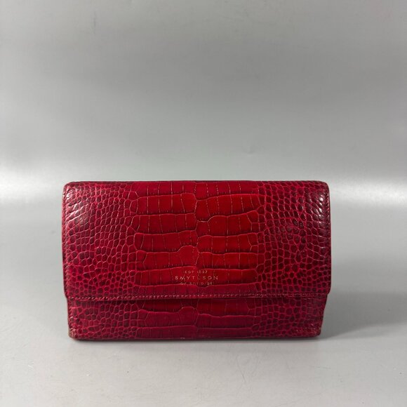 Smythson Red Crocodile Embossed Leather Long Wallet - Picture 1 of 12
